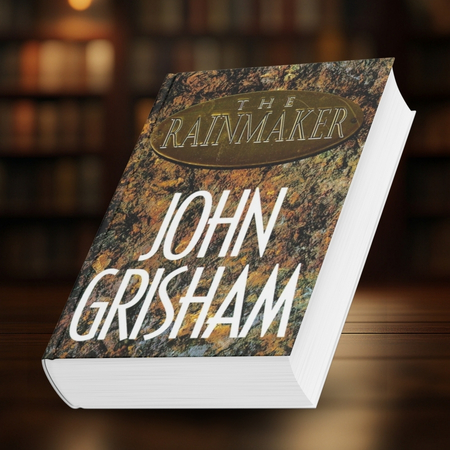 Cover of The Rainmaker by John Grisham, featuring bold title text over a textured, earthy background.